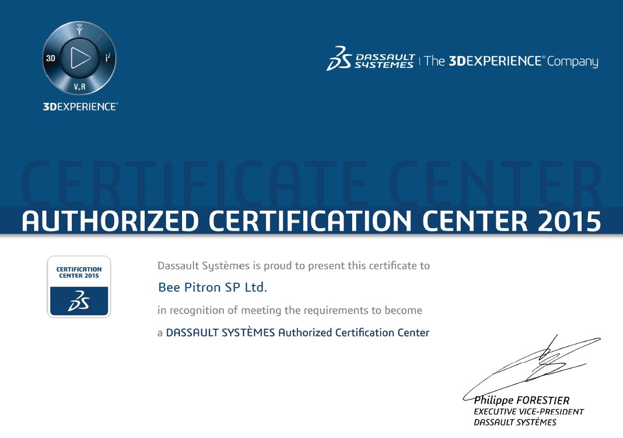 Компания "Би Питрон" получила официальную аккредитацию на проведение сертификации по программным комплексам Dassault Systemes.